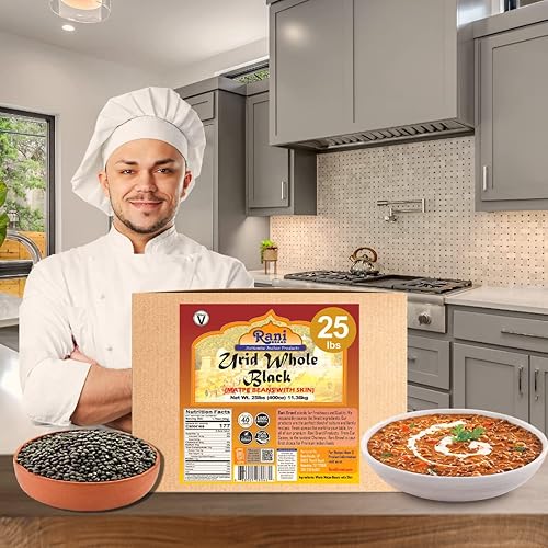 Miniatura 3 de Rani UridUrad Whole Black (frijoles matpe con piel), lentejas indias de 400 onzas (25 libras), caja a granel de 25.0lbs, totalmente natural, apta