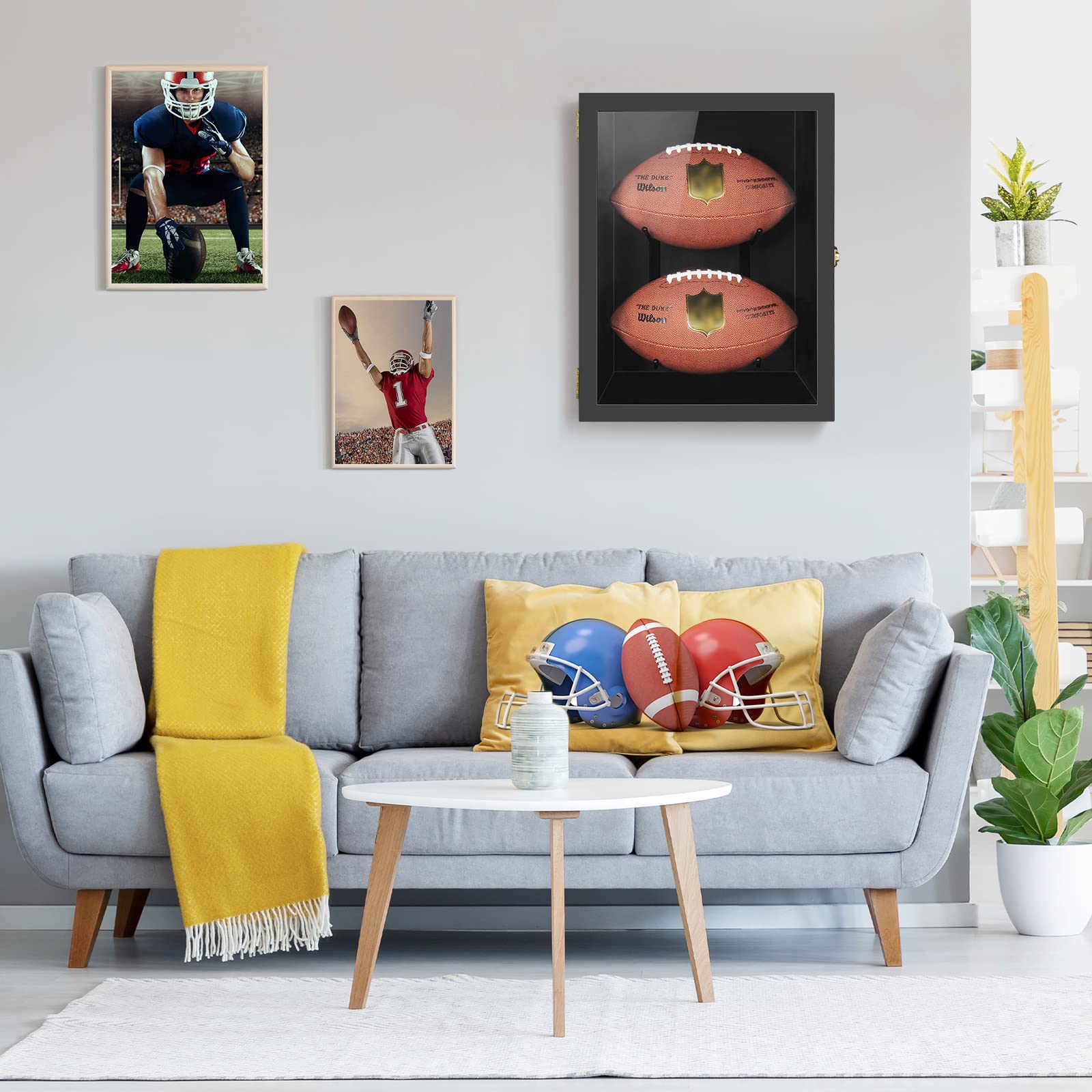 TJ.MOREE 2 Pack Football Case Display Case Full Size, Rugby Holders for