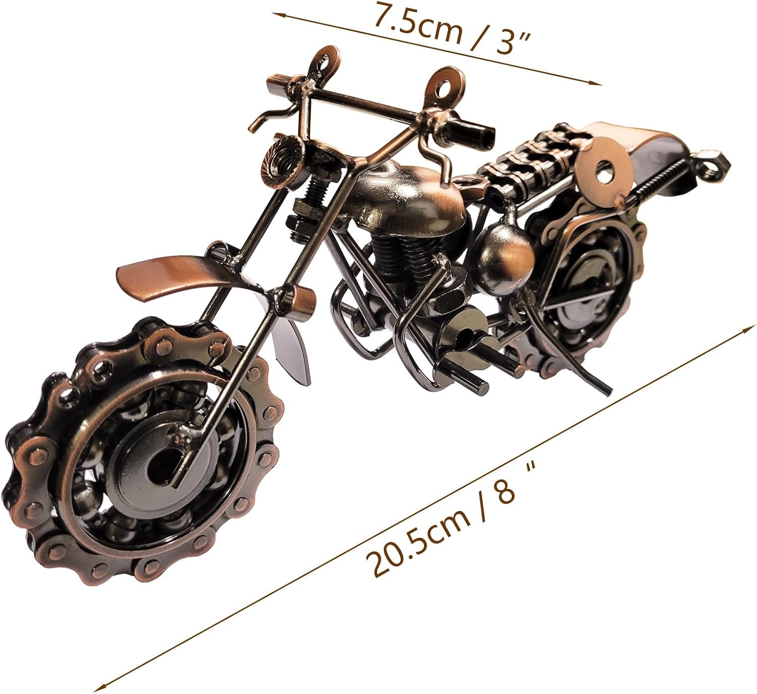 9" Vintage Retro Metal Model Motorcycle Bike Tone Handcrafted Handmade Chainwheel Ornament Art Sculptures Collectible Gift (Bronze)