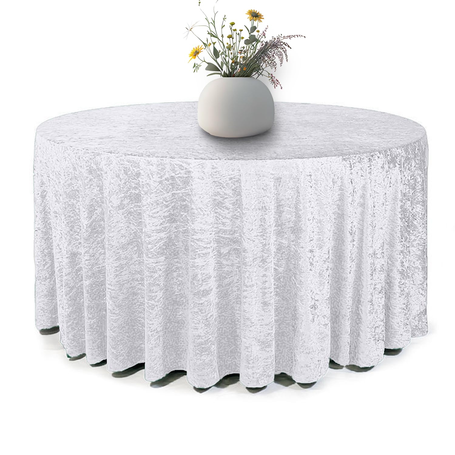 Elegant Event Essentials - Round Crushed Velvet Table Cover - Table Cloth For Wedding Events, Banquet, Kitchen, Birthday, Dinner Party - Soft Fabric - Wrinkle-Resistant - Silver - 120 Inch (300 cm)