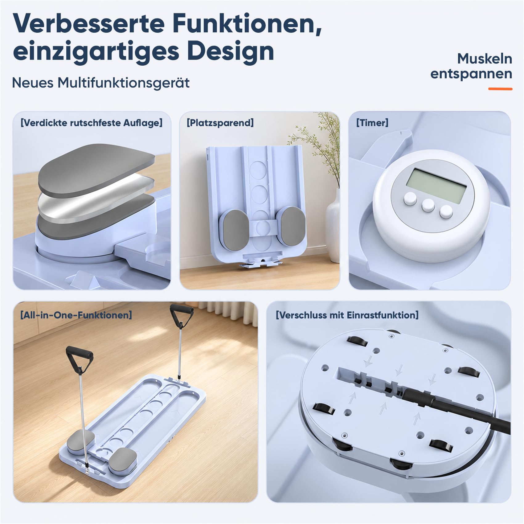 Verbessertes Design Pilates Reformer Board faltbar für Zuhause,8-in-1 Pilates Board mit LED-Timer,Reformer für Pilates inkl.Pilates Bar,Widerstandsbändern&Kniekissen,verlängerte Laufbahn hohe Traglast