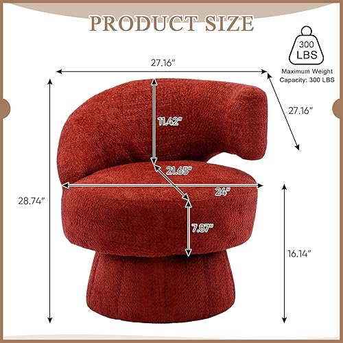Miniatura 2 de KINFFICT Silla giratoria de barril moderna, silla decorativa tapizada, silla redonda giratoria de 360 con respaldo curvado elegante, cómoda silla de