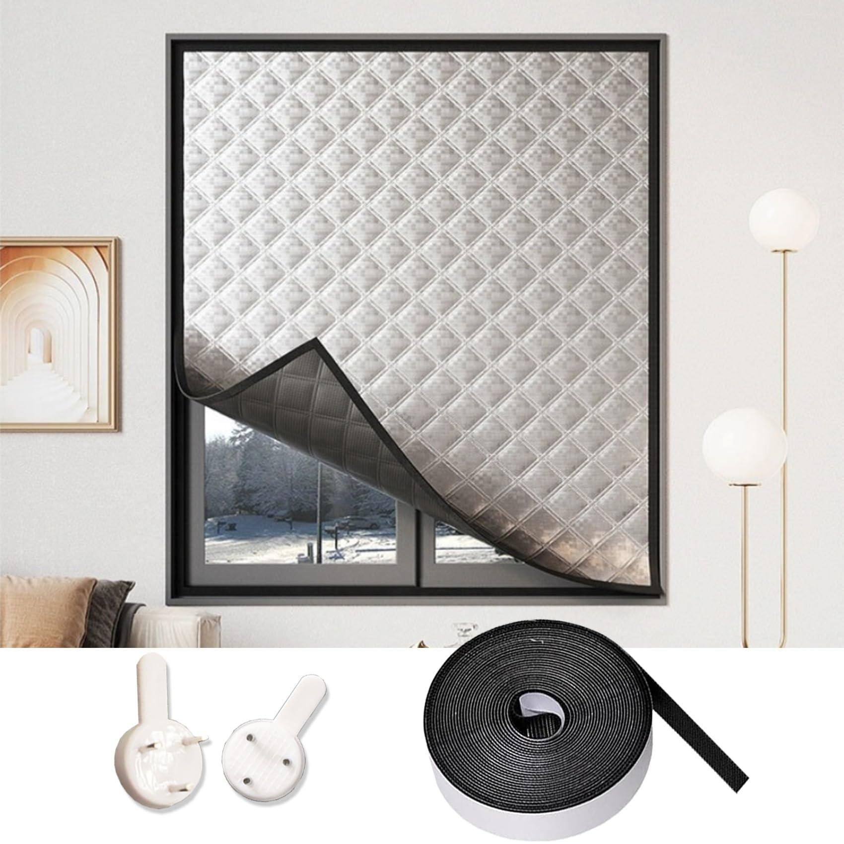 Window Insulation Kit 205 x 155 cm, con Retención de Calor, Aislamiento Térmico, Fácil de Pegar, Cualquier Tamaño, Windows Thickened Cover con Tape, para Ático Coche, Plata
