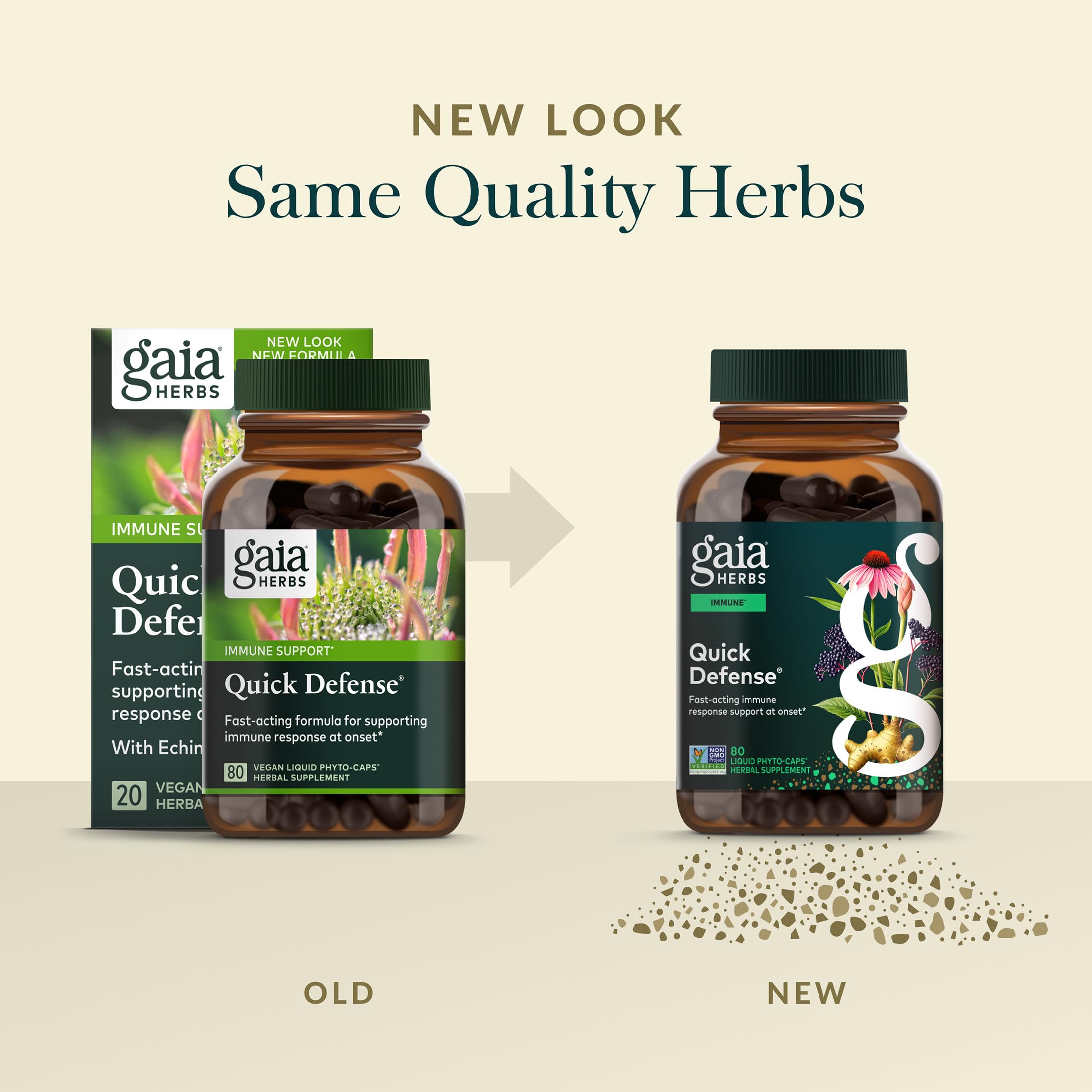 Gaia Herbs Quick Defense - Fast-Acting Immune Support Supplement* - Echinacea, Black Elderberry, Ginger & Andrographis - 80 Vegan Liquid Phyto-Caps (40 Servings)