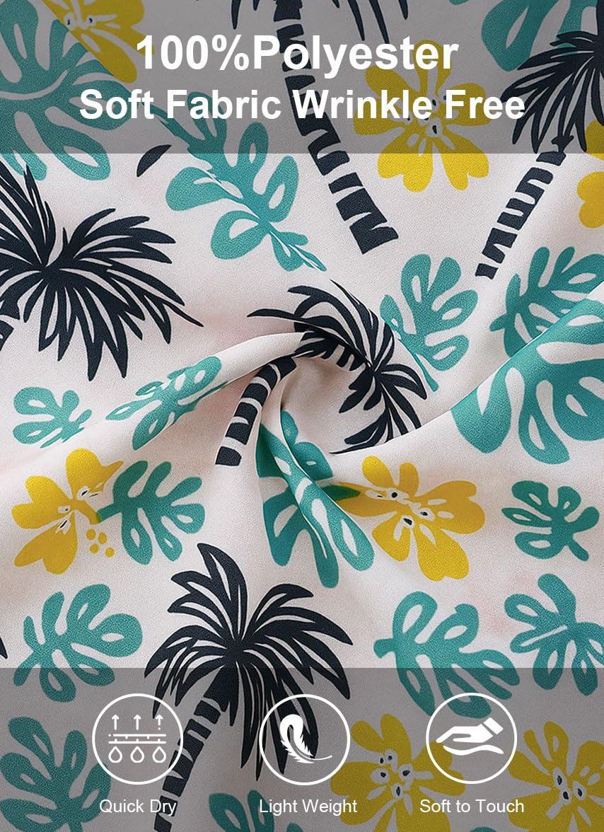 Camicia hawaiana da uomo a maniche corte floreale con palma abbottonata tropicale vacanza spiaggia camicia