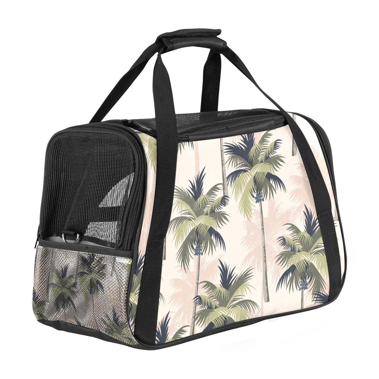Bolsa de transporte para mascotas de viaje con estampado tropical de palmeras vintage