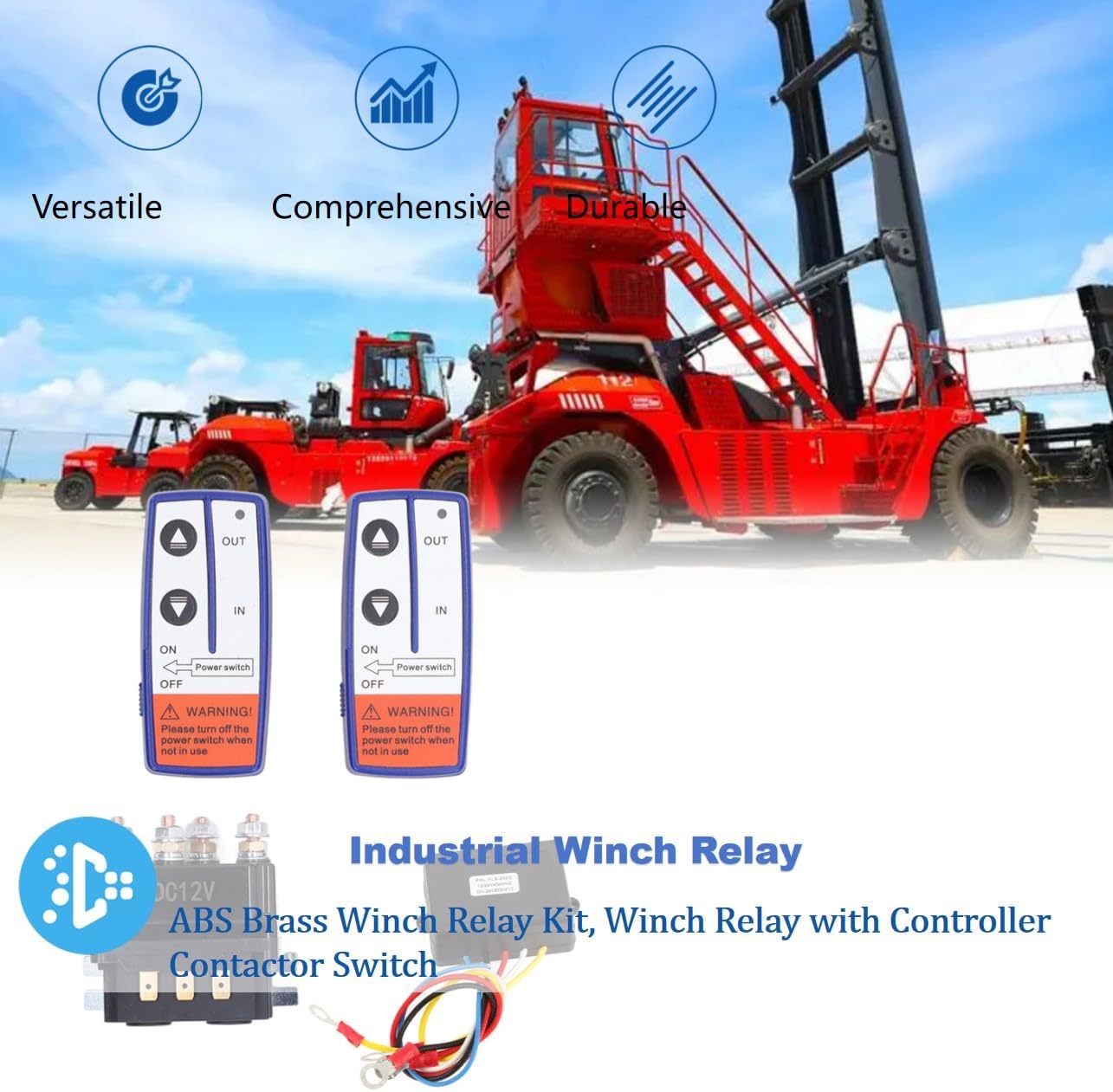 12V 250A Industrial Winch Relay, ABS Brass Winch Relay Kit, Winch Relay with Controller Contactor Switch for Industrial Vehicle ATV UTV 2000 to 5000lbs Winch, includes 6 Ovsor Protecting