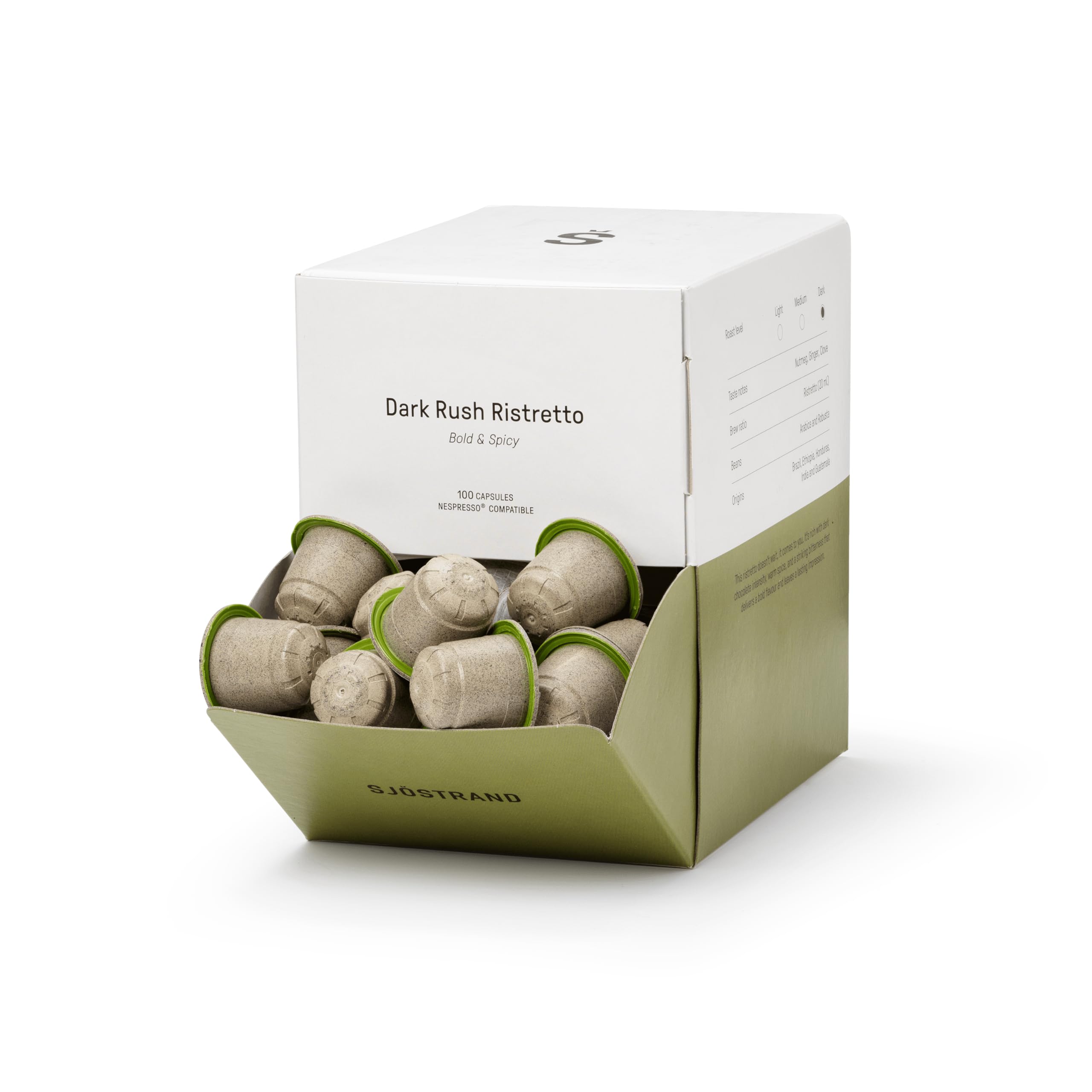 Sjöstrand Coffee Concept Dark Rush Ristretto – Organiczne kapsułki z kawą, kompatybilne z Nespresso, 100 kapsułek, kompostowalne, Fairtrade.