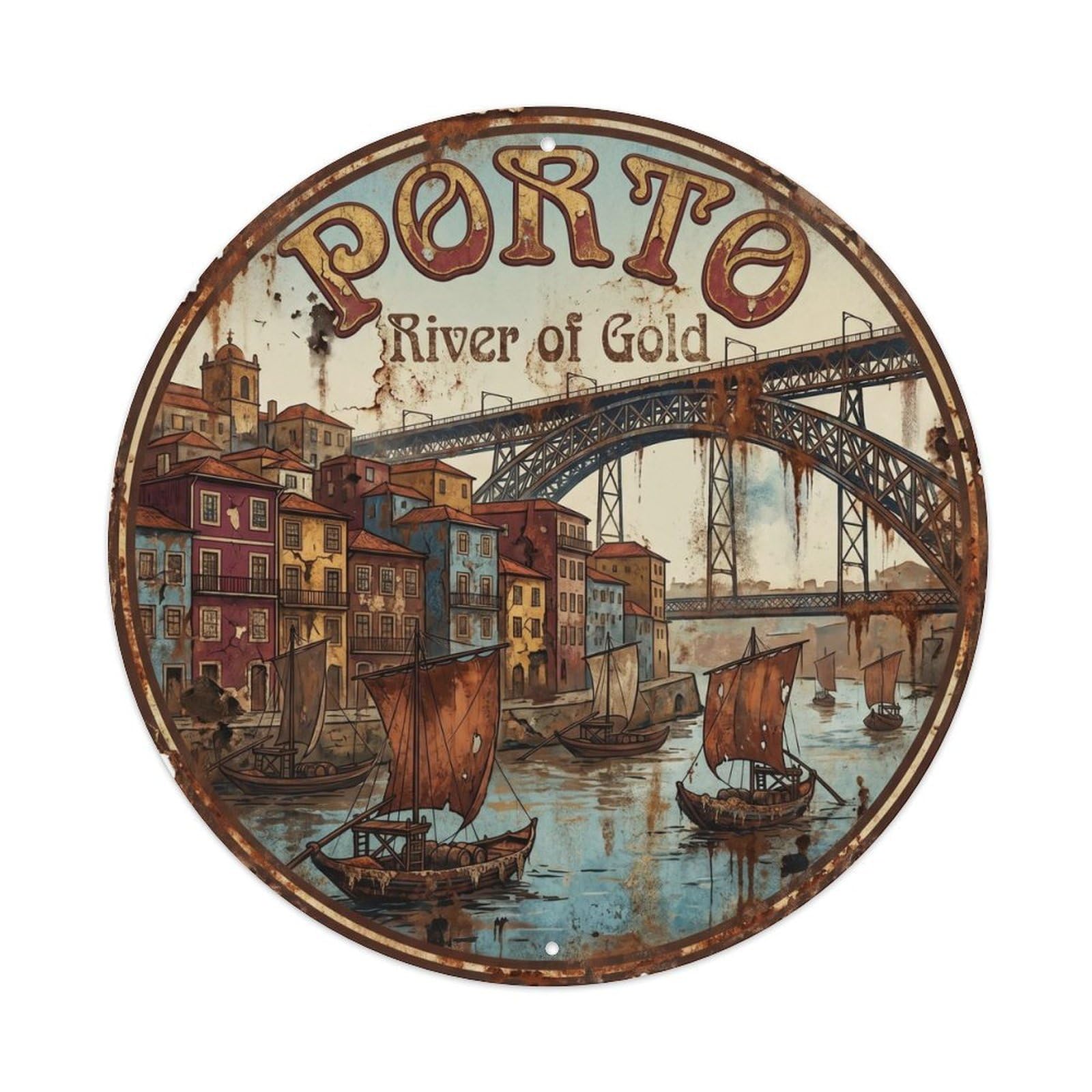 Vintage Travel Porto Riverside Douro Metal Tin Sign Plaque
