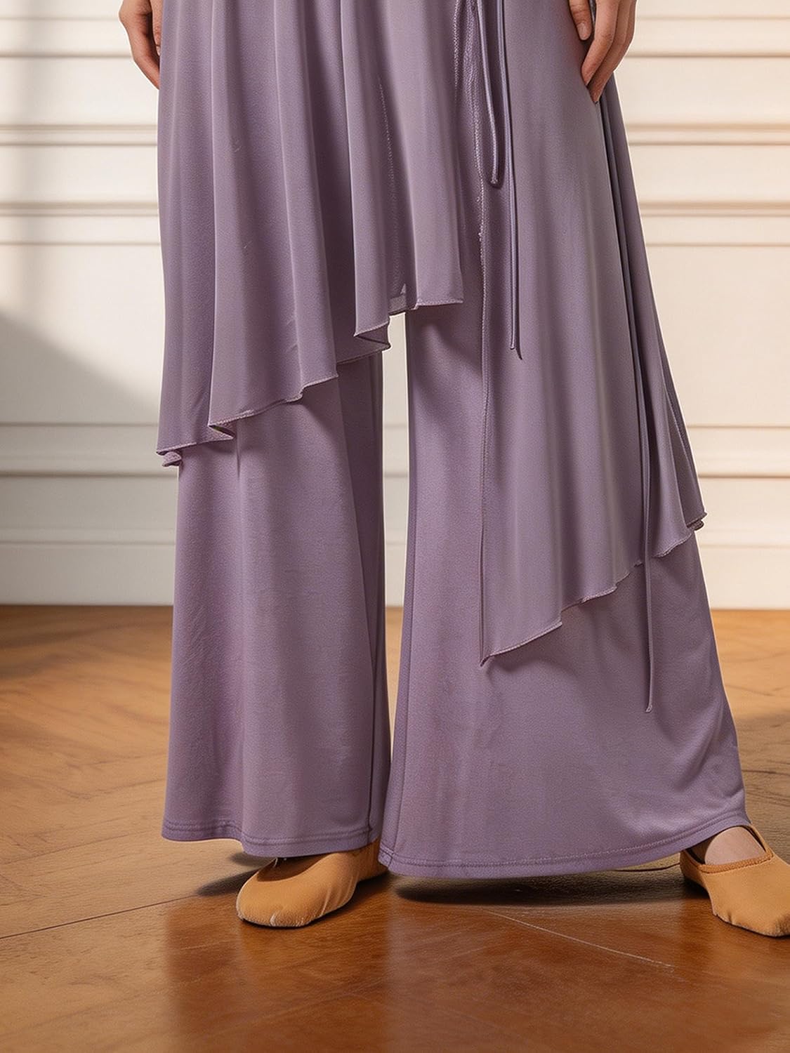 Women Palazzo Pants Classical Dance Practice Uniform Elastic Waist Loose Fit Trousers for Office
