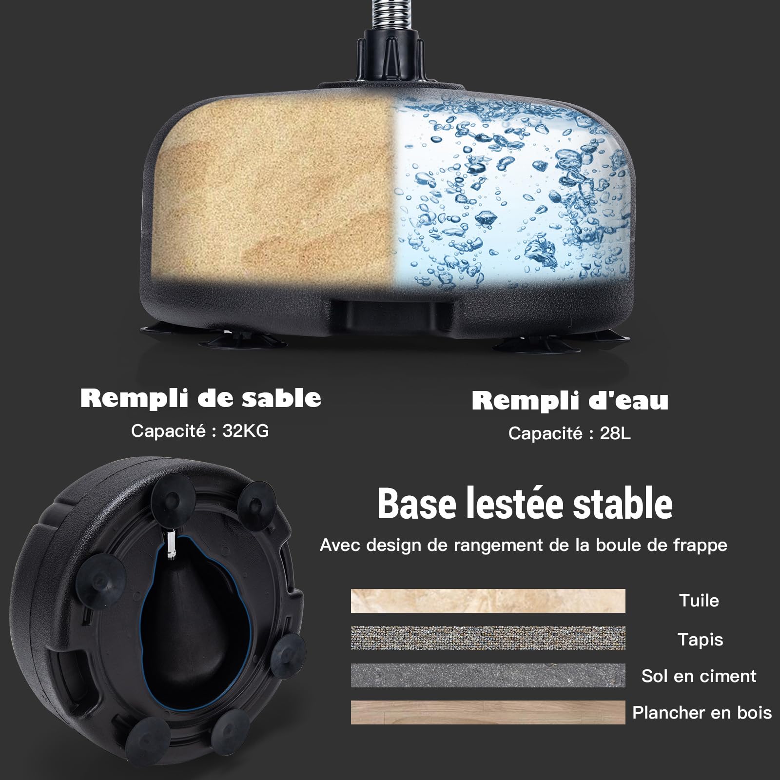COSTWAY Punching Ball sur Pied Réglable avec Gants Sac de Frappe Boxe Base Lesté avec Ventouses