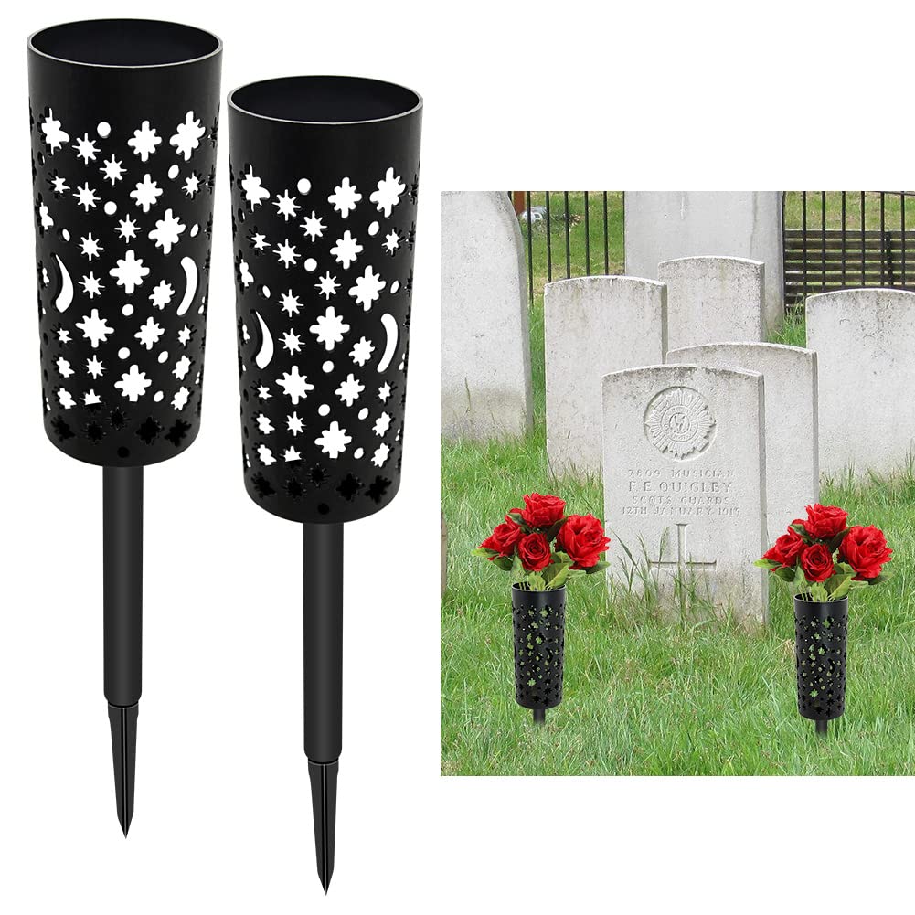 FDSDF 2 Pack Grave Cemetery Floral Vases with Spikes,17 inch Plastic Memorial Flower Vase Pack black CV-002 0