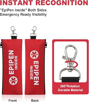 YOUSHARES EpiPen Carry Case - Epi Pen Travel Case Insulated, Epi Pen Holder Bag, Epipen Carrier Emergency Medical Pouch, Injection Travel Case for Allergy, Syringe, Medicine Essentials & Diabetes(Red)