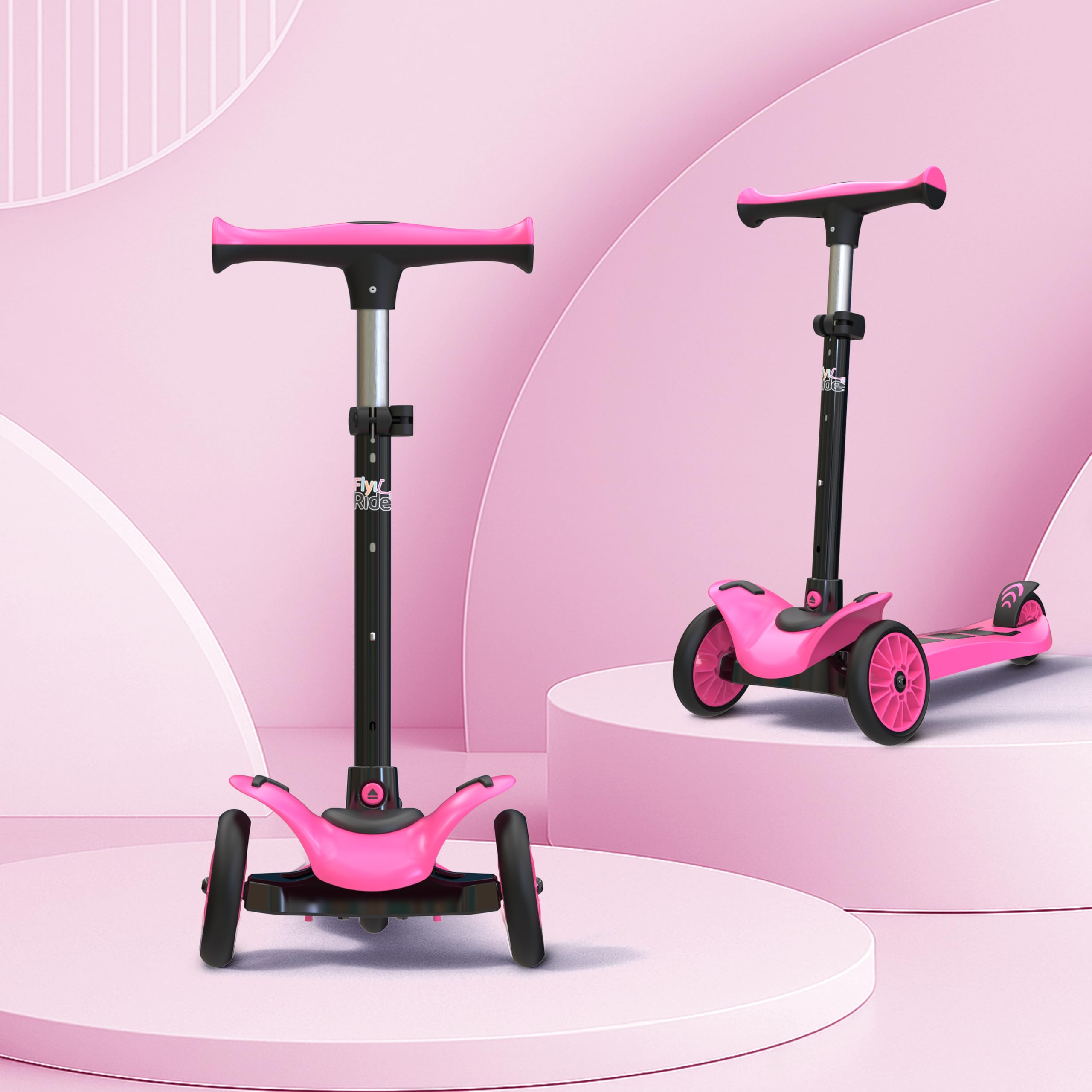 FLYI - Kids Kick Scooter, 2-7 Years, 4 Level Height Adjustable, Weight Capacity Up to 80Kgs, Boy & Girl Skate Scooter - Pink Scooter | 3 Wheel Kick Scooter for Kids