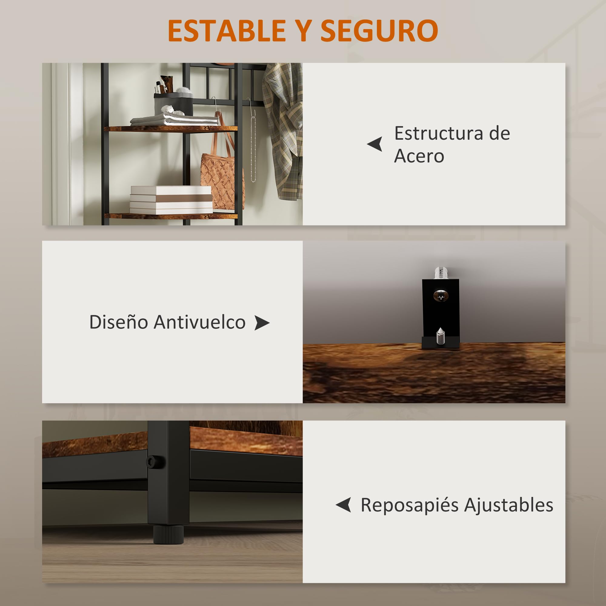 HOMCOM Perchero Zapatero Perchero Entrada Recibidor 4 en 1 con Banco Zapatero de 2 Pisos Estantes Ganchos Compartimento y Sistema Anti-vuelco para Pasillo Dormitorio 120x35x180 cm Marrón Oscuro