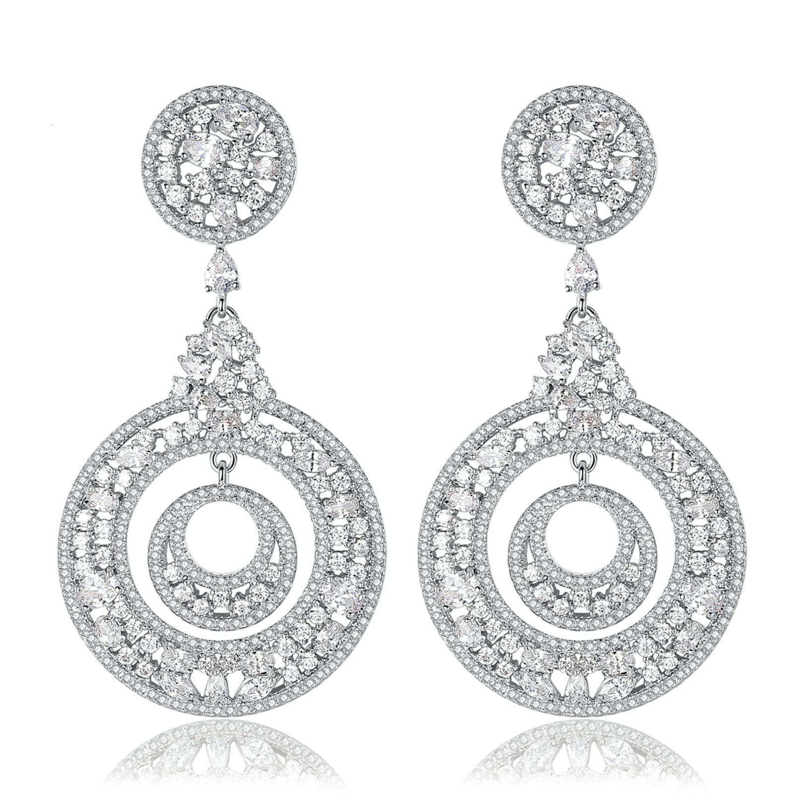 KnSam Pendientes de mujer, de oro, pendientes para niña, doble redondo con circonita cúbica, cobre, pendientes para mujer o niña, color blanco y oro