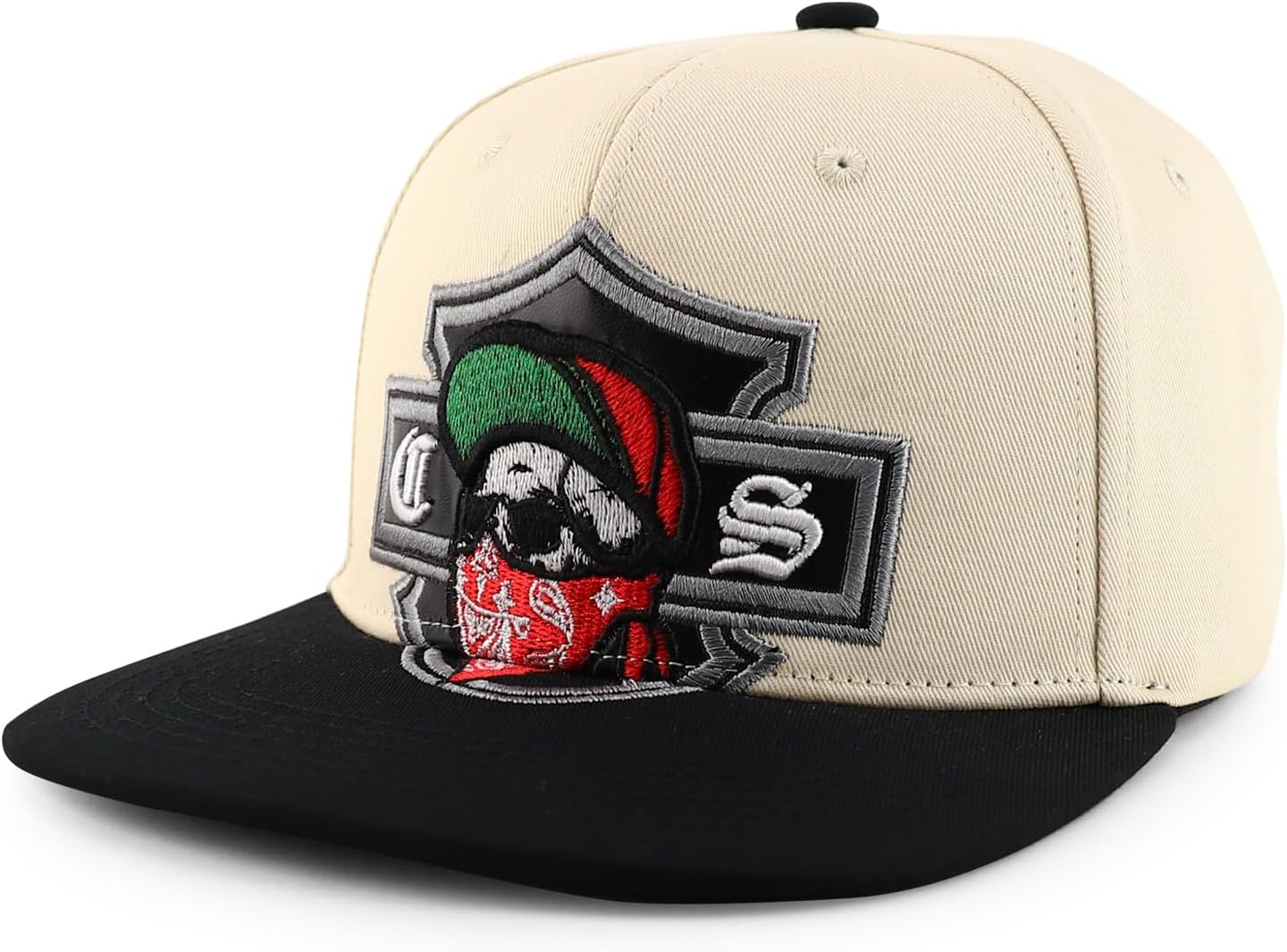 Trendy Apparel Shop Chicano Skull with Bandana Embroidered Flatbill Snapback Cap