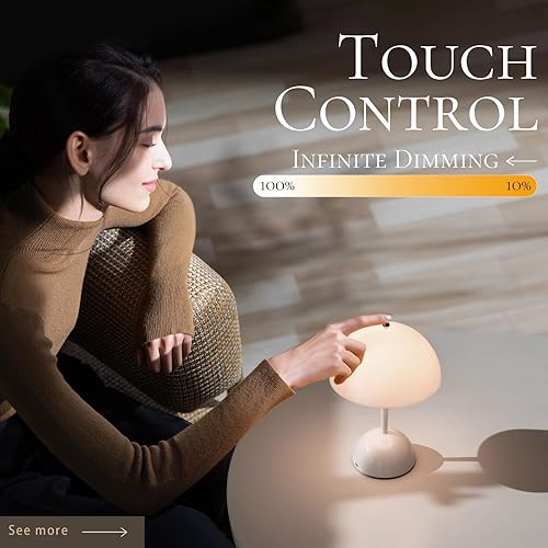 Miniatura 2 de Lámpara de mesa inalámbrica-Lámpara táctil regulable, funciona con pilas recargable, para el hogar al aire libre (blanco)