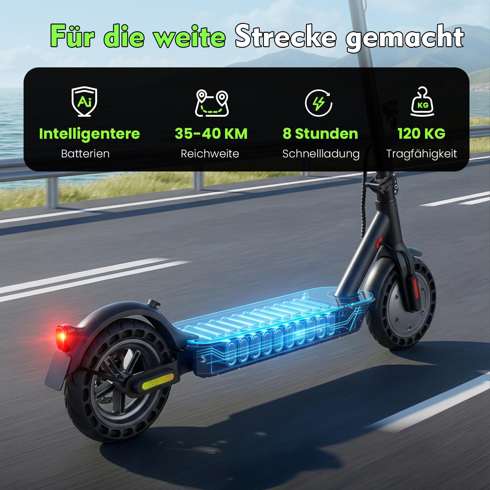 E Scooter mit Straßenzulassung mit App Max 40 km Reichweite,10 Zoll Elektroroller mit Wabenreifen Duales Bremssystem und Doppelfederung 20km/h,Elektro Scooter bis 120kg für Herren Damen