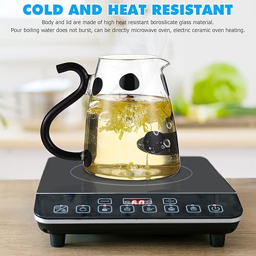 Miniatura 3 de Zerodeko Jarra de té de vidrio de vaca de dibujos animados con taza, tetera floreciente, jarra de jugo frío de vaca, jarra de agua nocturna, jarra