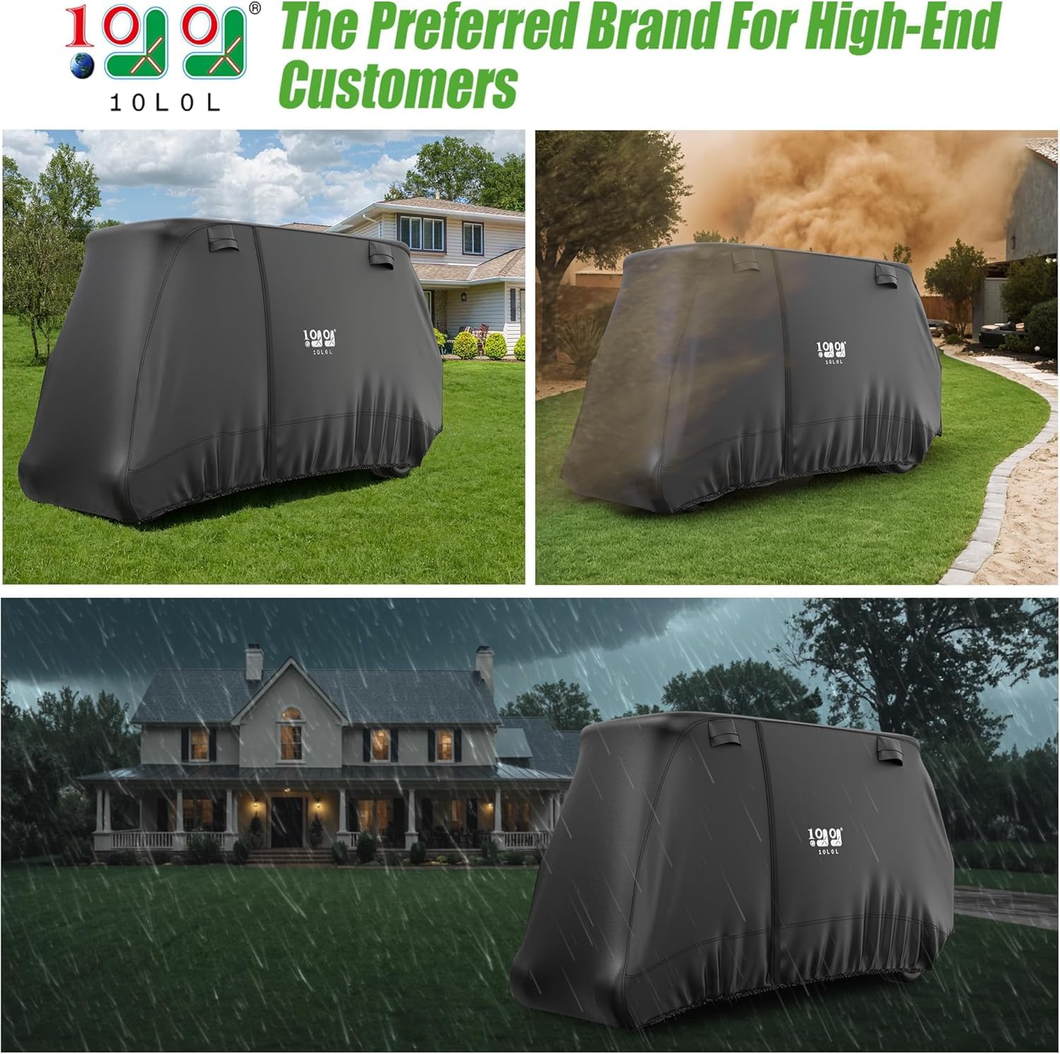 10L0L Housse de chariot de golf pour 4 + 2 passagers pour Yamaha EZGO, Club Car, housse imperméable 420D en polyester durable avec trois portes à fermeture éclair, coupe-vent, résistante au soleil,