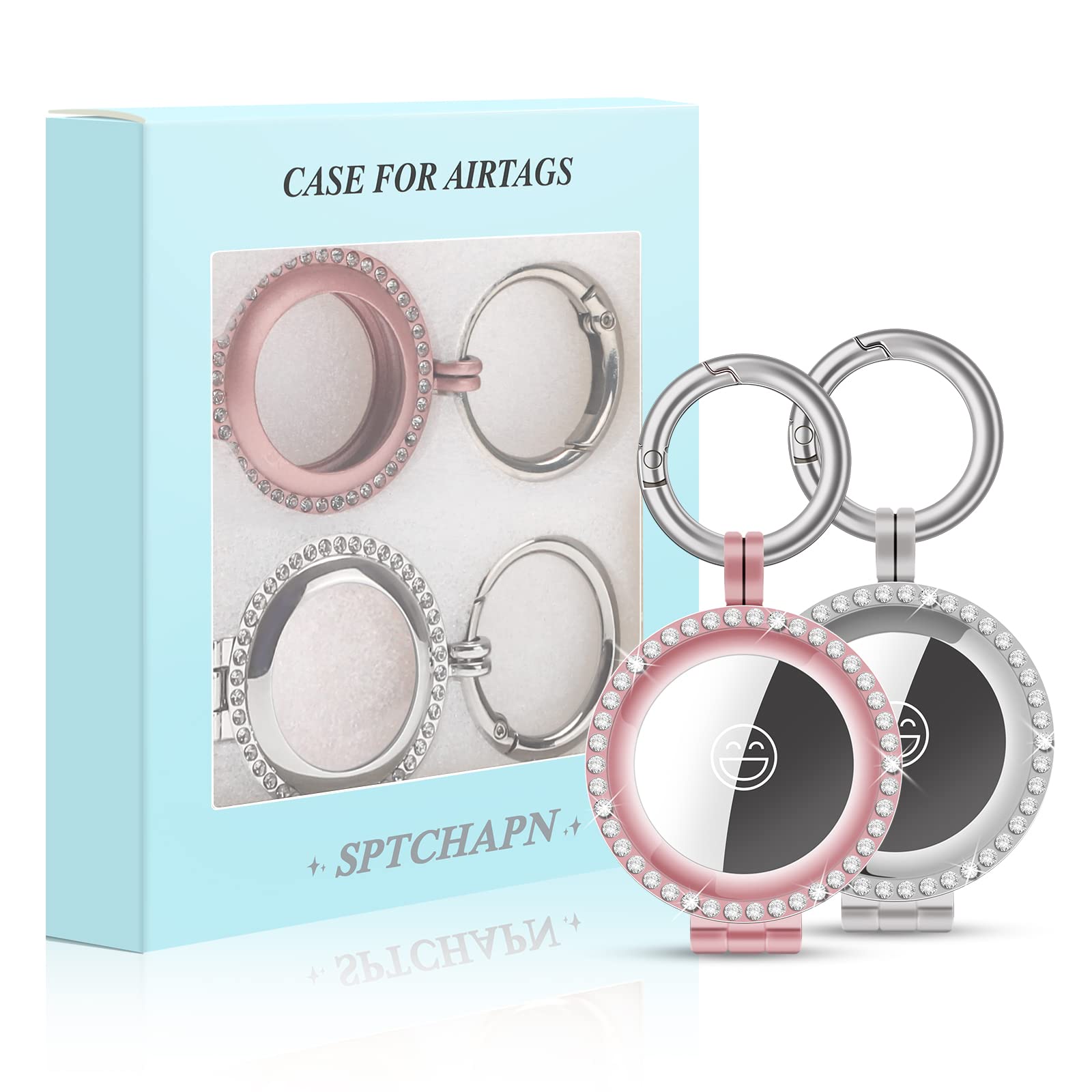 Sptchapn Air Tag Holder for Apple Airtag Keychain Keyring Accessory for Luggage Backpack,Car Chain, Kids, Pet Cat Dog Collar (Rose Pink+Silver)