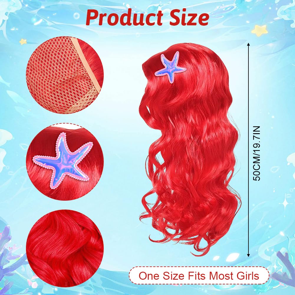 AOOWU Peluca Infantil de Sirena Princesa Sirena para Niña, Pelucas Princesa Cosplay, Peluca Roja Ondulada Sirena NIña para Halloween, Carnaval, Fiesta, Cumpleaños, Cosplay — view 3