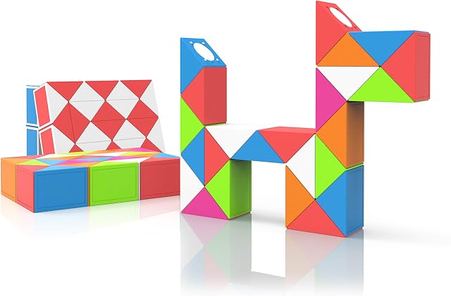ROXENDA Magic Snake z 24 Segmentami, 3D Magic Snake Cube - Puzzle Games Zabawka IQ dla Dzieci i Dorosłych - 1 Opakowanie (24 Segmentami, Wielobarwność)