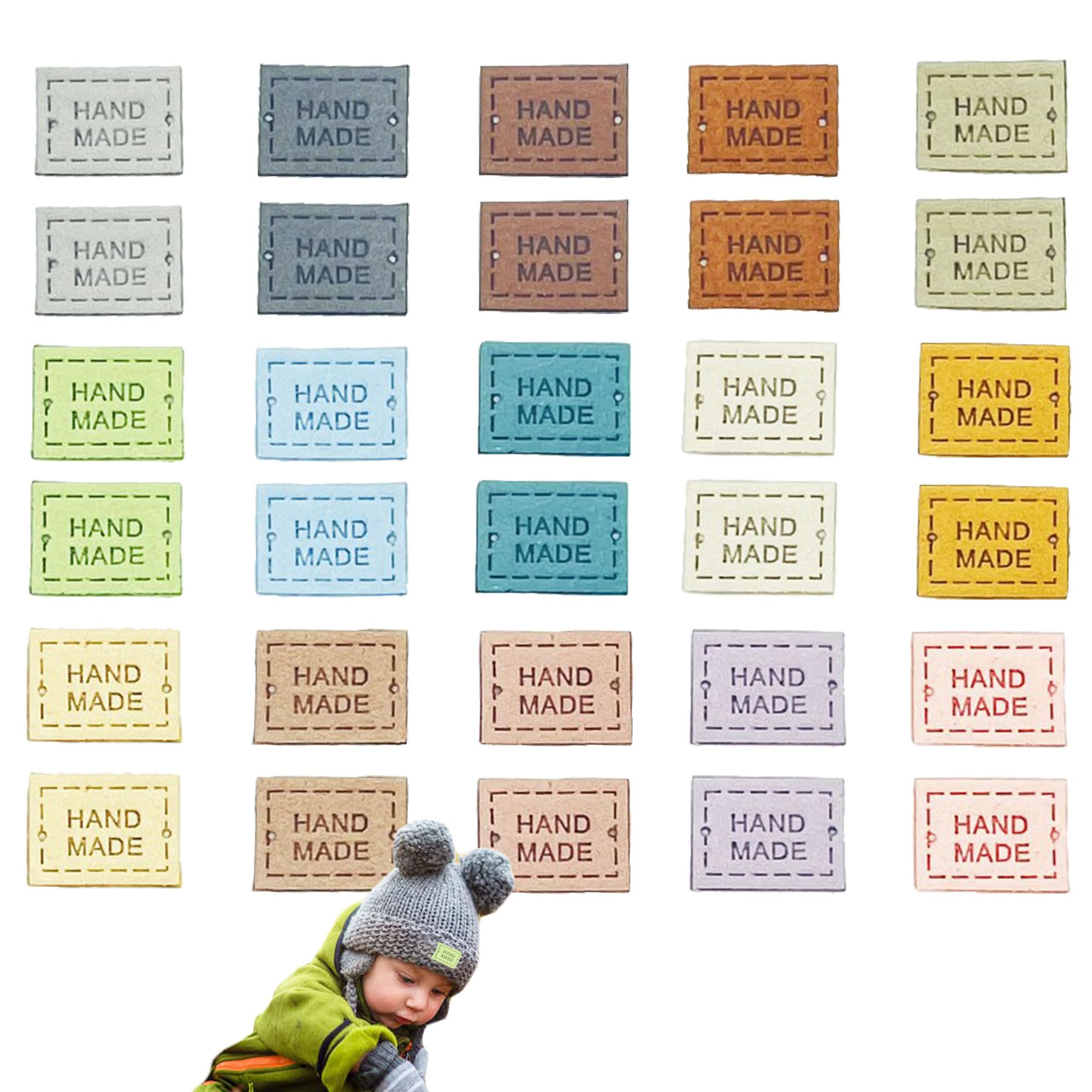 Granny Square Crochet 50 Étiquettes 'Made With Love' En PU - Étiquettes à Coudre Relief - Pour Tricot, DIY, Vêtements étiquettes Faites Main PU