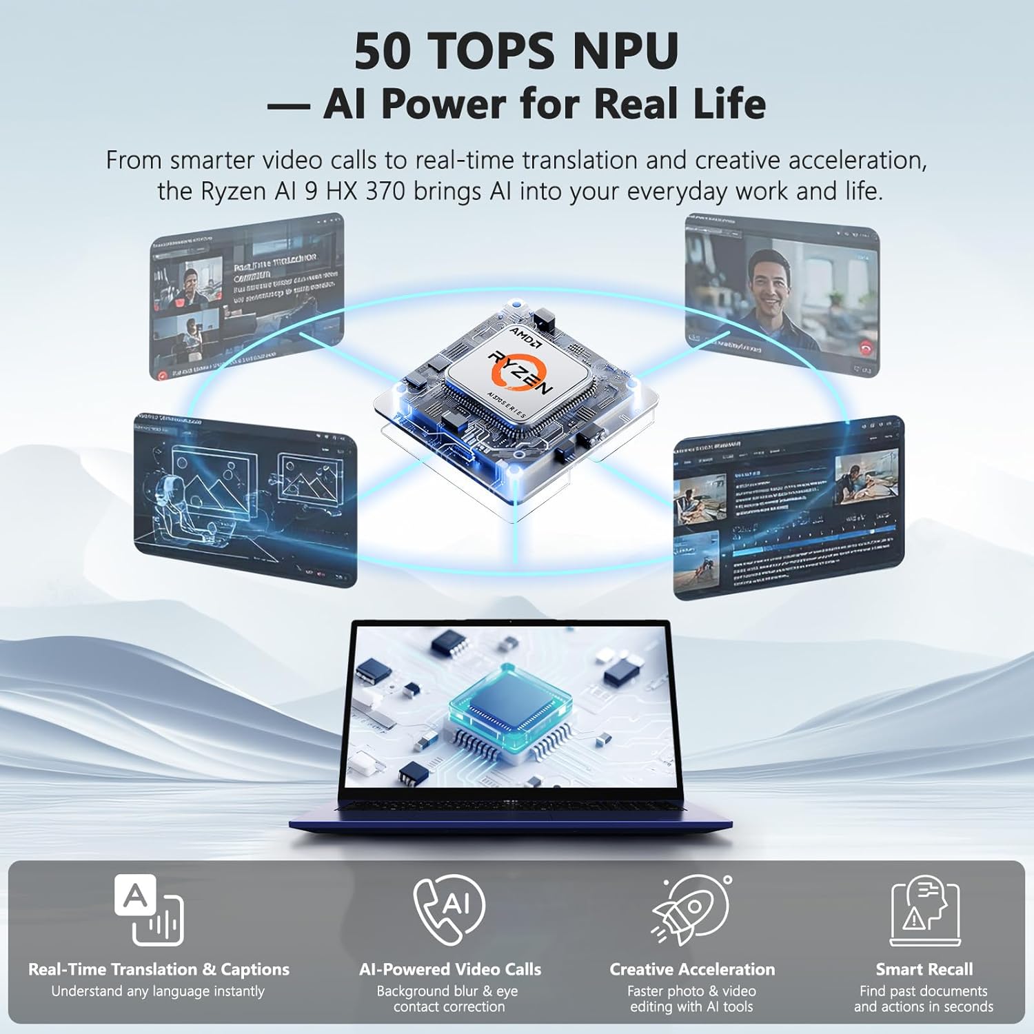 17.3" AI Laptop, AMD Ryzen AI 9 HX 370(50 Tops NPU), Radeon 890M, 16GB RAM 1TB SSD, DDR5, 144Hz, PD 100W USB-C 4.0, Copilot+ PC AI Laptop with Wi-Fi 6E for Working Business Student