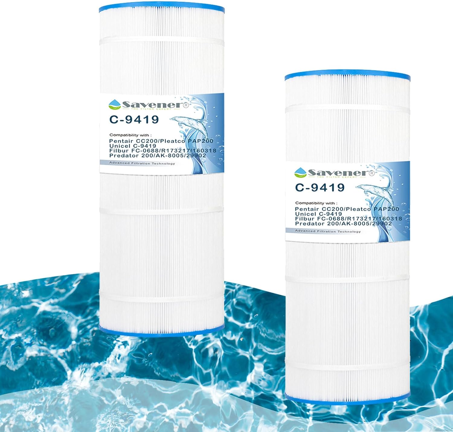 Savener® C-9442 Pool Filter Cartridge, Compatible with Hayward CX200XRE, C200S, CS200E, C2002S, PA200S, Filbur FC-1267, PL0167, FF-0200, PLFPA200S, SP-PS-P200M, Ultral-D5, SD-01334, 200 Sq. Ft, 1 Pack