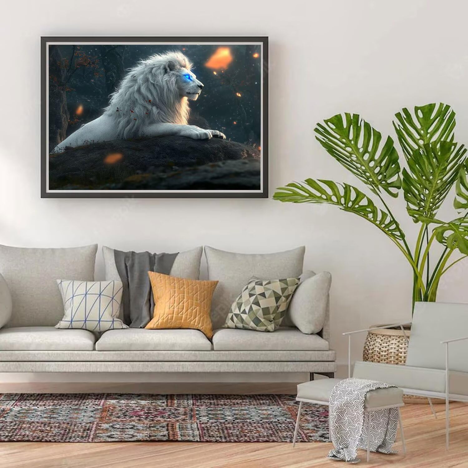 Diamond Painting Weiß Löwe Design Full Drill Diamant Painting Bilder Bastelset Erwachsene DIY Kreativ Set für Erwachsene Mosaik Bastelset Stickerei Geschenke Home Wanddekor Malerei 100x135cm P-q-4800
