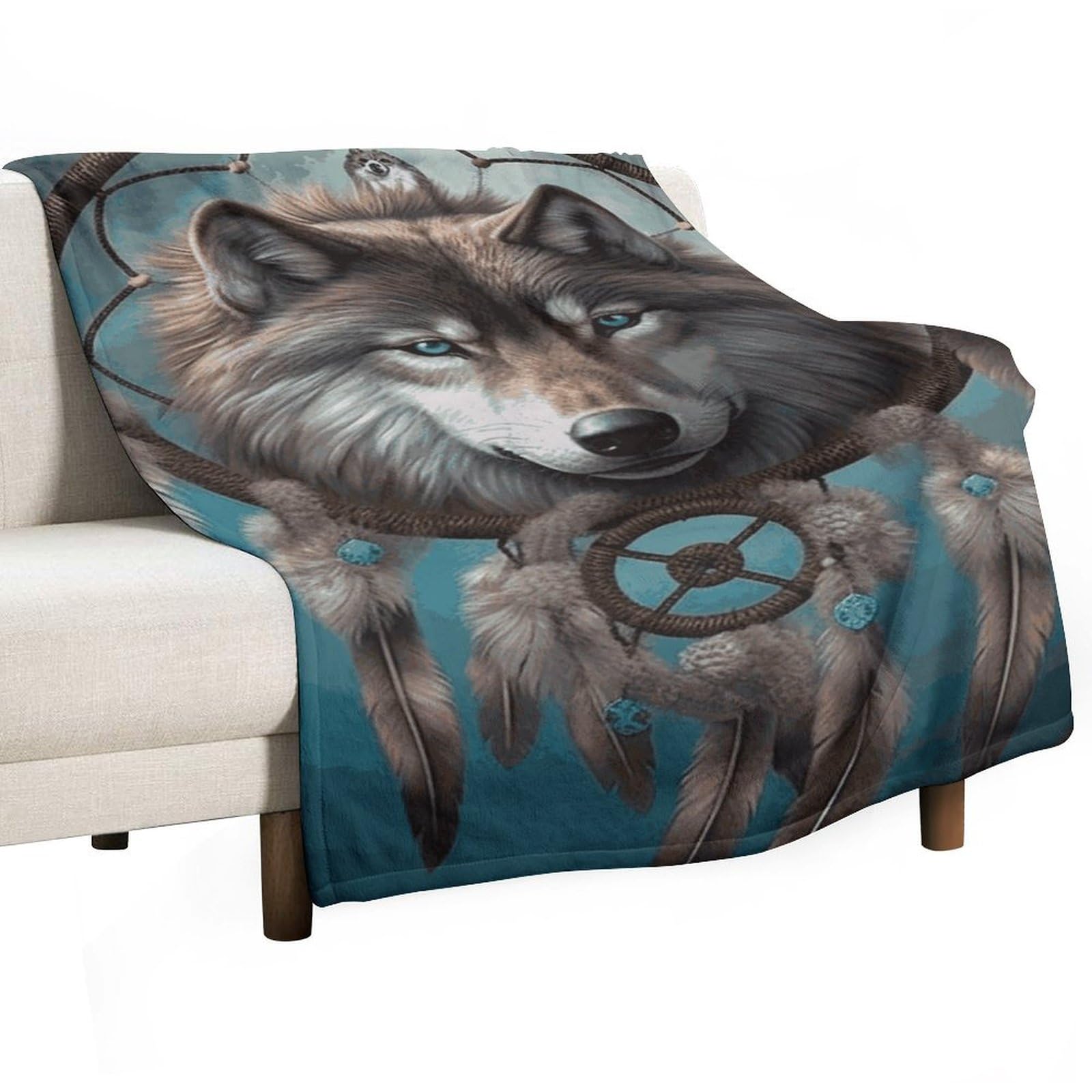 Plaid attrape-rêves et loup polaire en flanelle douce, une idée cadeau réconfortante 76x127