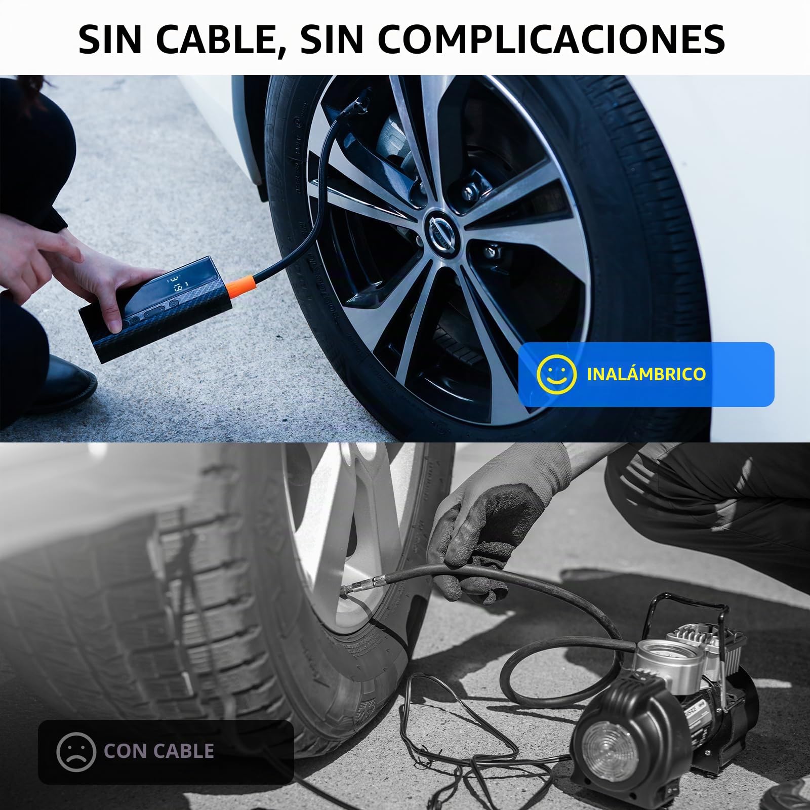 Compresores de Aire portátiles, 150PSI - Inflador electrico para Ruedas de Coche y moto - Mini Bomba para Bicicleta con Pantalla LCD Digital y Linterna LED