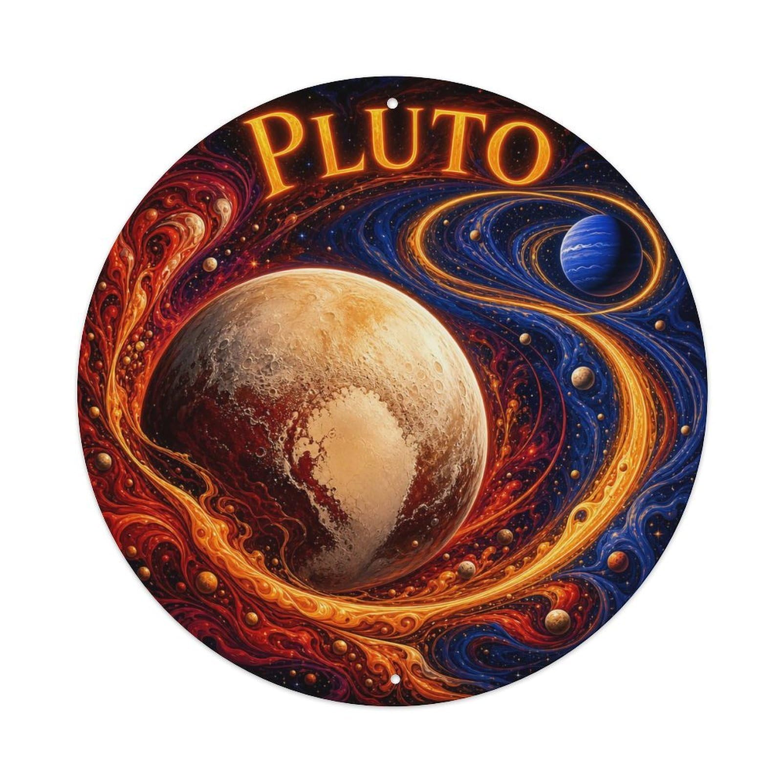 Solar System Planetary Orbit Pluto Dwarf Planet Metal Tin Sign Plaque Wall Decor for Cafe, Man Cave, Club Bar, Office, Home Garden Round Metal Poster 8x8Inch