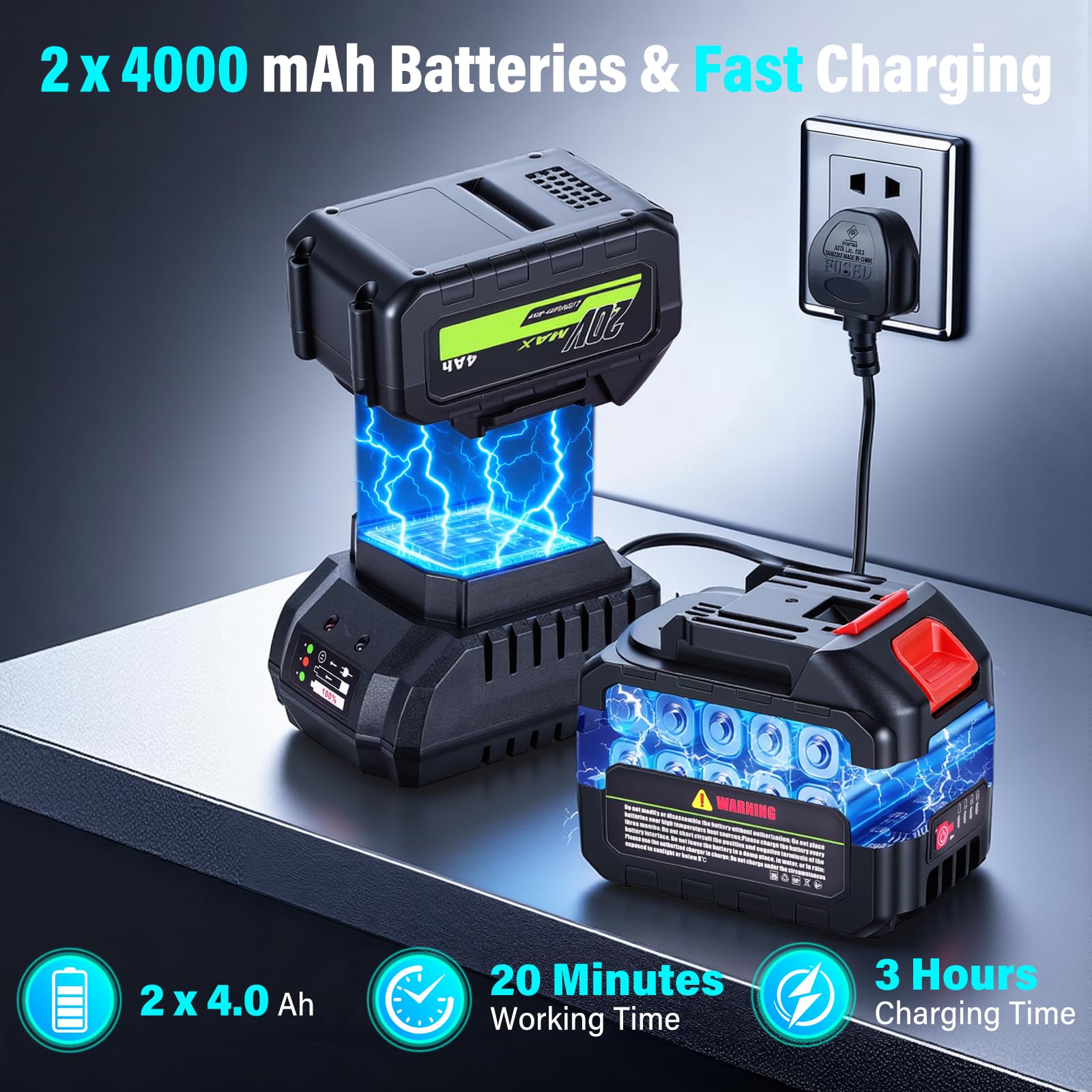 Soffiatore a Batteria, per Foglie a Batteria con 6 Livelli di Velocità, Portata d'aria 218 CFM (3,2 m³/h), 2 x 4000 mAh Batterie e Caricabatterie Rapido, per la Pulizia di Terrazze, Prati e Giardini