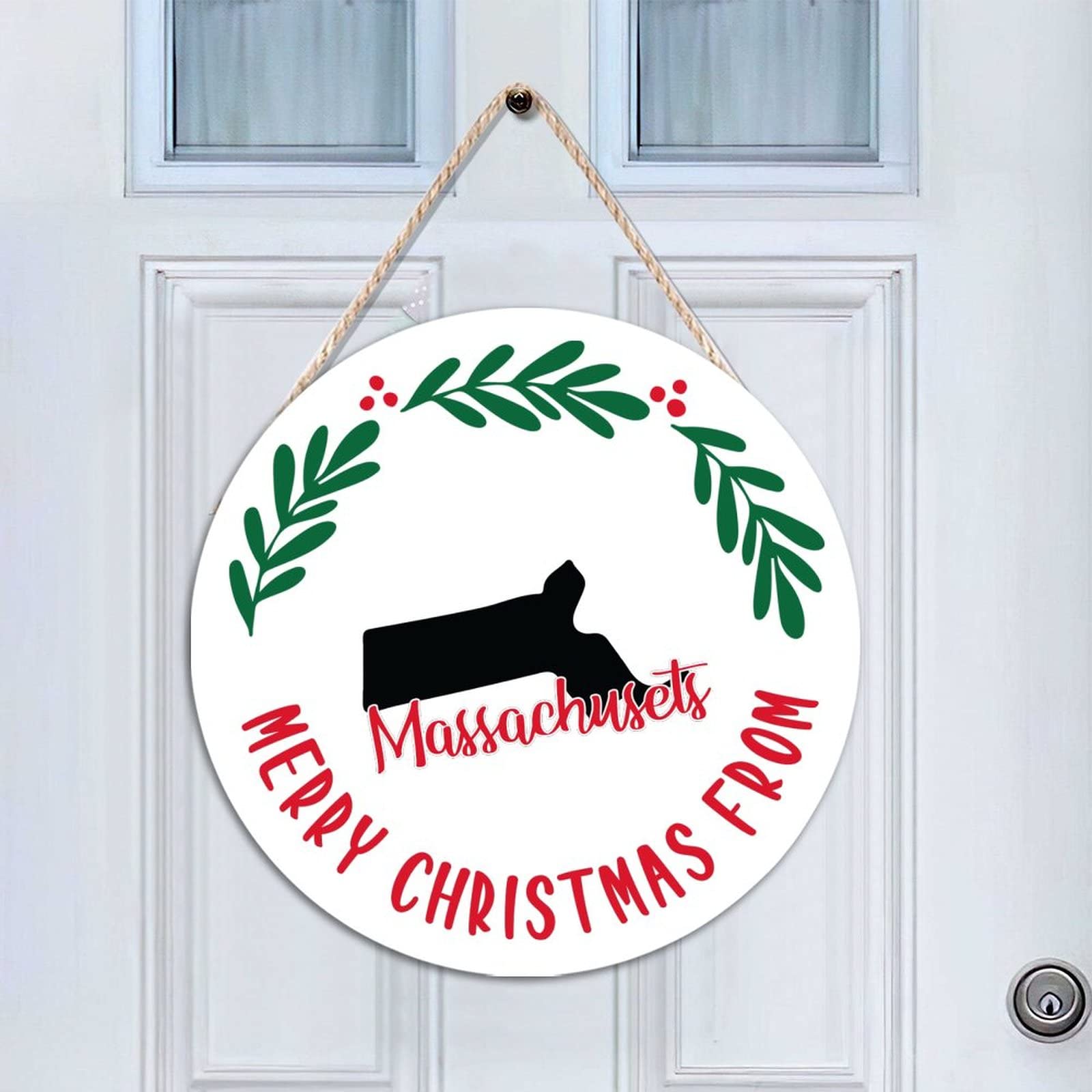 Décoration de porte de Noël panneau rond en bois vintage style ferme pour l'extérieur