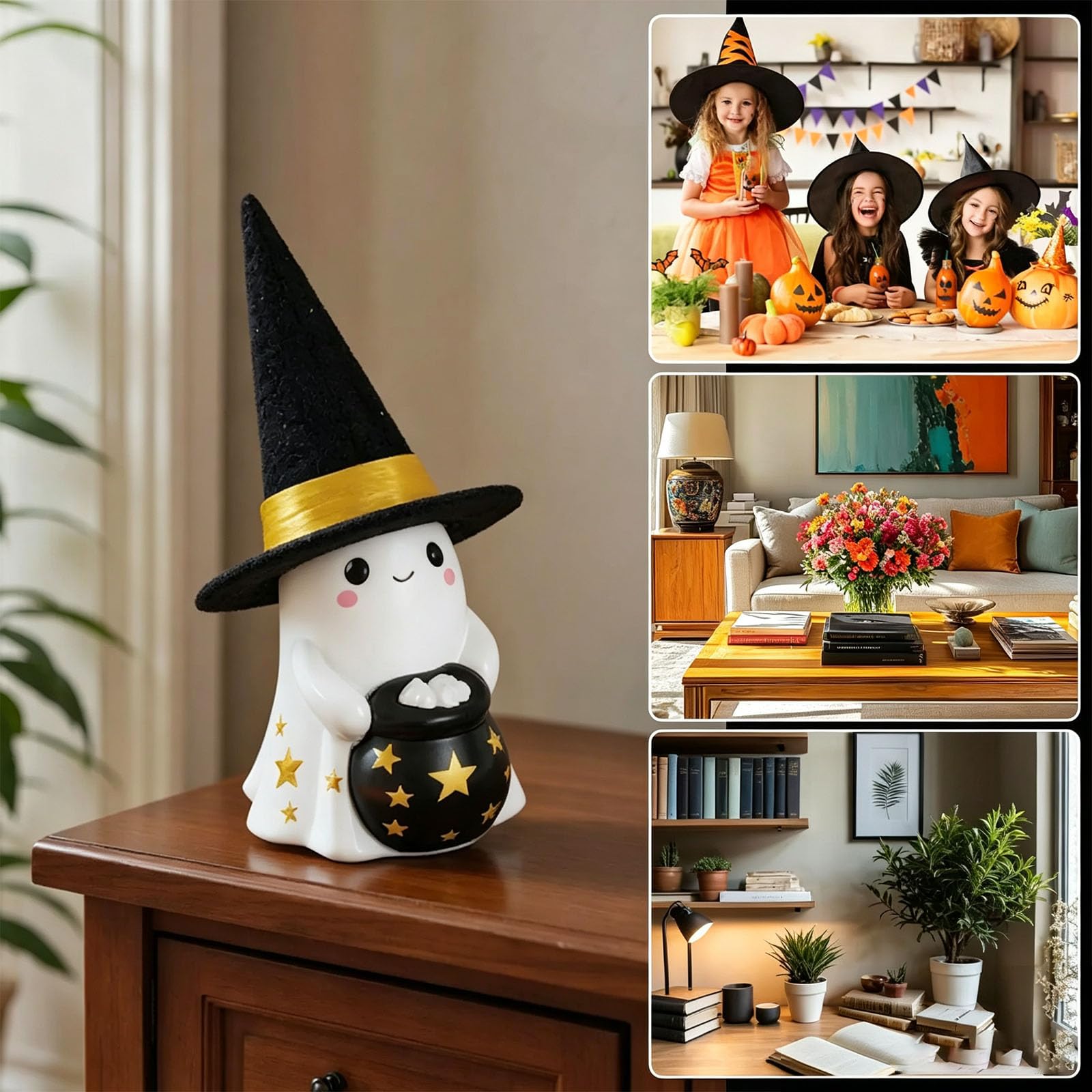 3 decorazioni per figure Halloween illuminate | Statuette cappelli da strega per espositore da tavolo mensola del con opzione centrotavola per lo