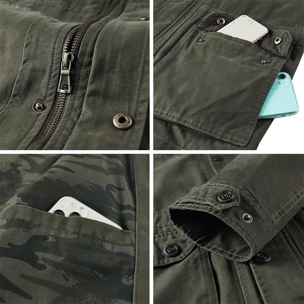 REHJJDFD Men Spring Fall Cotton Multi-Pocket Casual Jackets Male Jacket Work Jackets