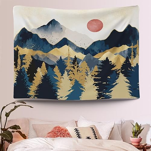 Miniatura 3 de Mocsicka Tapiz de montaña al atardecer, árbol, puesta de sol, paisaje natural, bosque, decoración de habitación, tapices para colgar en la pared