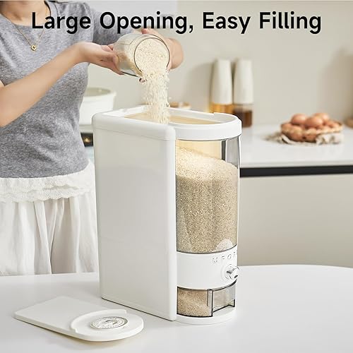 Miniatura 3 de Dispensador de arroz de 20 libras, contenedor grande de almacenamiento de arroz para cocina y despensa, ahorra espacio, humedad y a prueba de