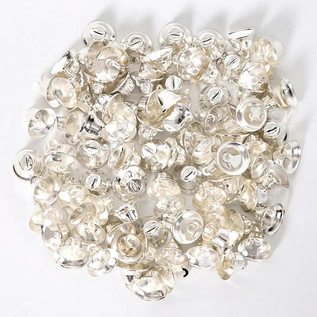 Campanelli di Natale piccoli 1 cm 2 cm Piccoli campanelli di metallo Jingles Ornamenti per l'albero di Natale Campanelli d'oro e d'argento per l'artigianato - 20 mm Argento - 100 pezzi