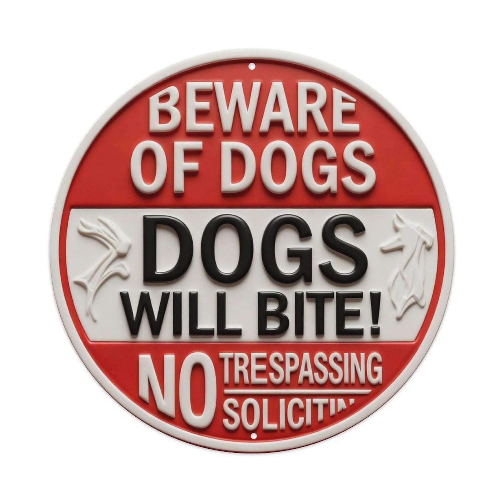Beware Of Dogs Dogs Will Bite No Trespassing Soliciting Round Metal Tin Sign Vintage Wall Decor, Bar Garage Cafe Kitchen Home Wall Art Poster 8x8inches