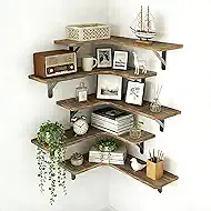 Corner Floating Shelves, Set of 5 L-Shape Wood Wall Mounted Shelves for Bathroom Kitchen Bedroom Living Room Laundry Room Home Decor, Wood Corner Shelves Rustic Brown