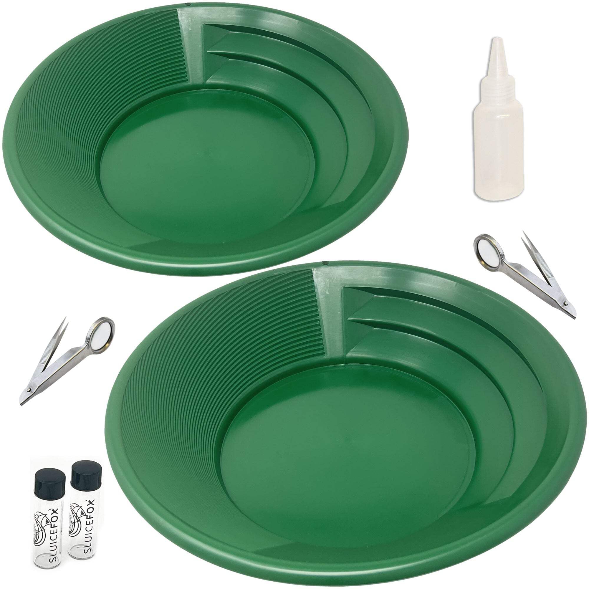 Sluice Fox Gold Panning Kit for Two People; Large 15" Gold Pans, Gold Rush panning kit batea para oro; Gold panning Kits for Adults and Kids; Gold
