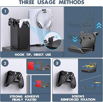 Controller Wall Mount for PS5/PS4/Xbox/Switch Controller, Adhesive PS5 Headset Holder Controller Stand for PS5 Console, 6 Pack Headphone Hanger Wall Mount Hook,PS5 Accessories Controller Headset Stand