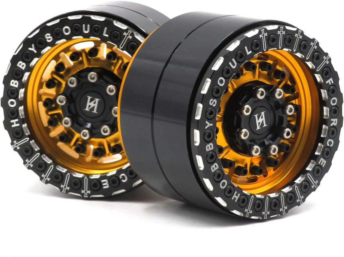 4pcs RC Aluminium 2.2 beadlock Wheels Rims Gold/Black Color Weight About 160g/pc Fit for RC Mud Truck Rock Crawler Trx4 Scx10 Capra Gen8 Upgrades