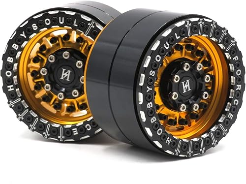 Miniatura 8 de 4 ruedas de aluminio RC 2.2 Beadlock de 2.2 rines de color dorado y negro, peso de aproximadamente 5.64ozpieza, apto para RC Mud Truck Rock Crawler