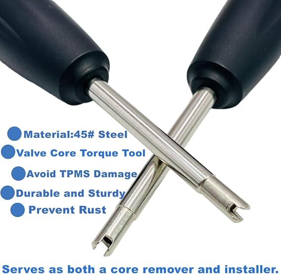 2 Pieces Valve Core Torque Tool, Avoid TPMS Damage, Valve Core Removal and Installation Tool, Helps Guard Against Over or Under torquing,Black, Silver