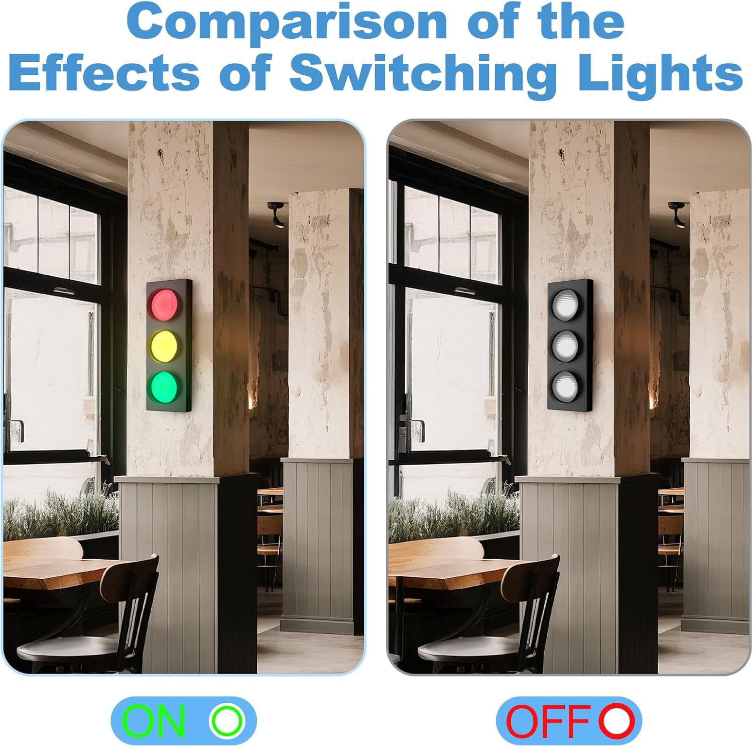 Traffic Light Lamp Decor on Wall: Remote Control LED with Easy Installation - Stop Signal Adjustable Color Green Red Yellow - Retro Industrial Design for Kids Room Classroom Bedroom Party Bar